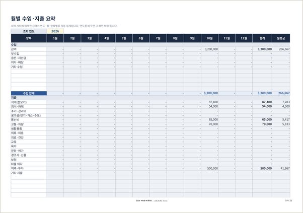 가계부 엑셀 이미지 (1쪽)