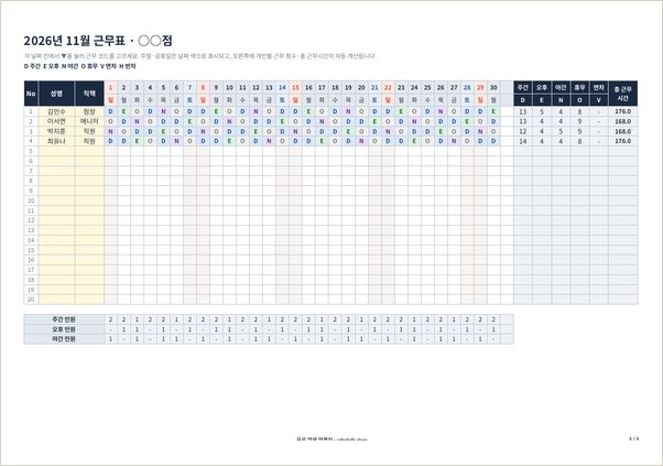 근무표 엑셀 이미지 (1쪽)
